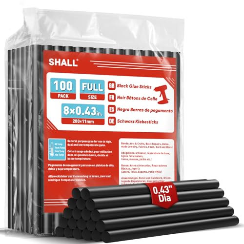 SHALL-100-pack Black Glue Sticks, 0.43in. x 8in.（11mm x 200mm）,for All-Temp Glue Guns, Multipurpose DIY Art, Craft Sealing, Restoration, Holiday Decorationn