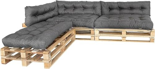 MKS Outdoor-Palettenkissen mit Spanngurten passend zur Palette | Balkon-Sofa-Wasserdicht | Outdoor-Europaletten-Sitzkissen | Outdoor- Bankauflage (6er Set (3 * 120x80 cm + 3 * 120x40 cm))