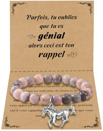 CheersLife Bracelet Cheval, Cadeau Femme pour Noël et Anniversaire, Pierres Naturelles Original pour Fille et Ado