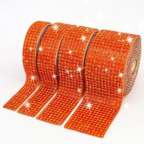 PTNKUIIY Kristall Strass Diamant Band,5 Yard * 2cm Breite Selbstklebendes Kristall Diamant Bänder Aufkleber Bling Strassband für Telefon Dekoration DIY Kunsthandwerk Basteln Projekt -Orange