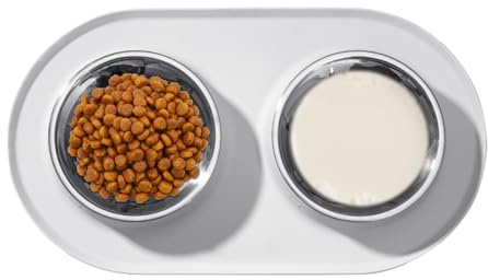 Set di ciotole per cani e gatti, con tappetino in silicone, piatti in acciaio inossidabile, base antiscivolo a prova di fuoriuscite, vassoio per l'alimentazione degli animali domestici facile da