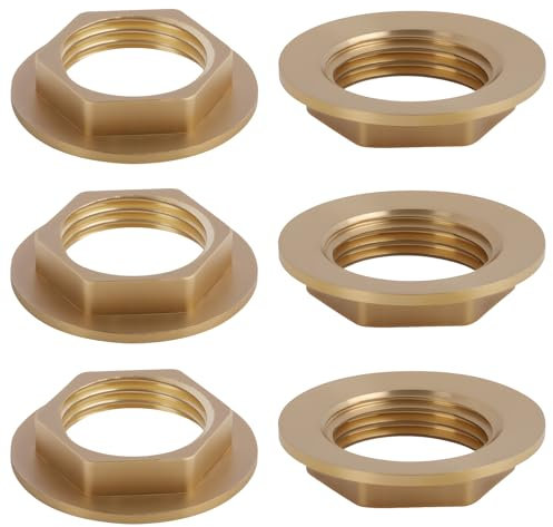6 Stück Flansch Sechskant Sicherungsmuttern aus Messing, Innengewinde Flanschmuttern G1/2 Zoll, Flanschmutter 1/2 Zoll Mutter für Wasserhahn, Waschbecken, Flanschmutter Sanitärarmaturen Zubehör