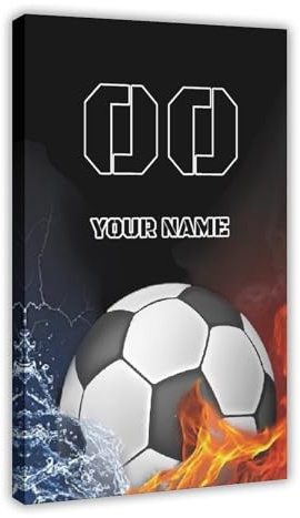 JDBeehpy Customized Name And Number Canvas Wall Art Poster Sports Theme Decor Painting for Youth Room Soccer Print Frame Mural for Kids Gifts 08x12inch(20x30cm)