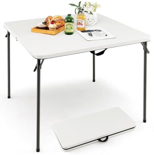 KOMFOTTEU Tavolo Pieghevole da Campeggio, Tavolino Picnic Portatile e Salvaspazio con Cinghie per il Trasporto, in HDPE con e Acciaio, per Barbecue, Giardino, Esterno, Carico di 100 kg (Bianco)