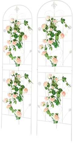 2 enrejados de metal, 180 x 50 cm, para jardín y rosas, soporte independiente para hiedra, rosas y plantas trepadoras, vintage, encaje ornamentado (blanco)