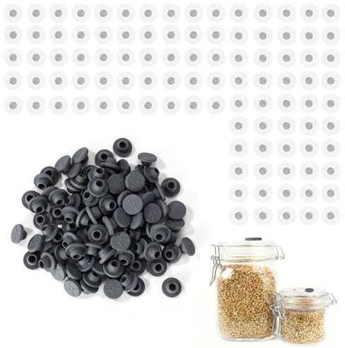 100 Pezzi Porti D'iniezione Auto-Riparanti & 100 Pezzi Adesivi Filtro Sintetici, Forniture per Coltivazione di Funghi per Sacchetti di Substrato e Coperchi Vasetti