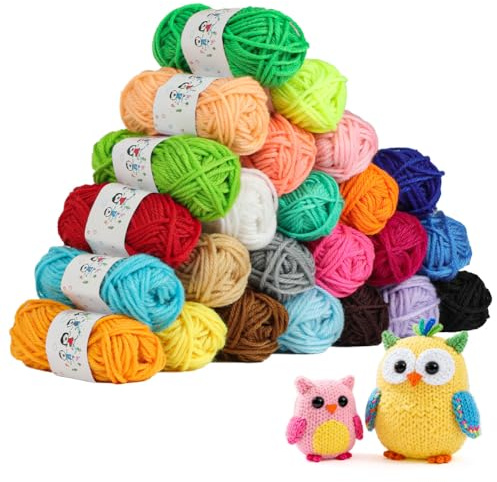 HOTUT virkgarn set, 24 paket färgad ull värdepaket, handstickningsgarn, kreativa barnkonst och hantverksmaterial, flerfärgad, projekt hantverk 10 g, för nybörjare vuxna