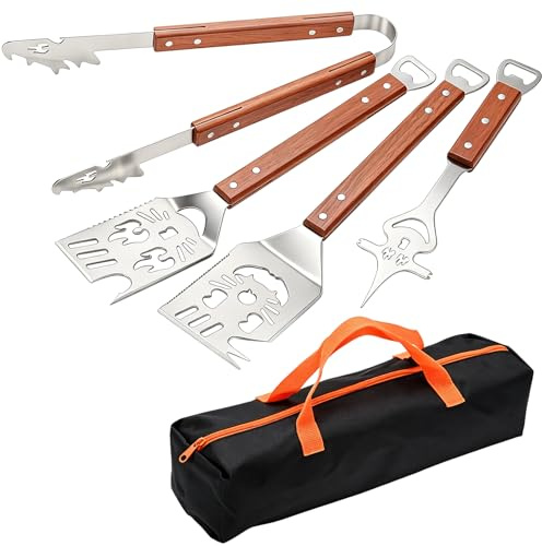 Juego de 4 Cubiertos para Barbacoa con Bolsa de Transporte, Extra largas