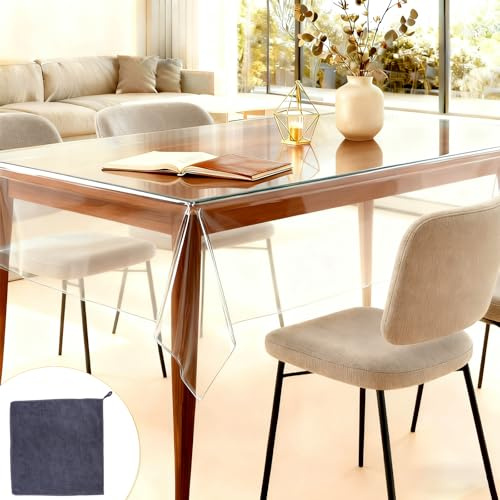 Nappe Transparente 140×180cm – Nappe Transparente Épaisse en PVC, Toile Cirée Transparente rectangulaire, lavable et résistante à la chaleur – Idéale comme Nappe Plastique Transparente et Nappe Transp