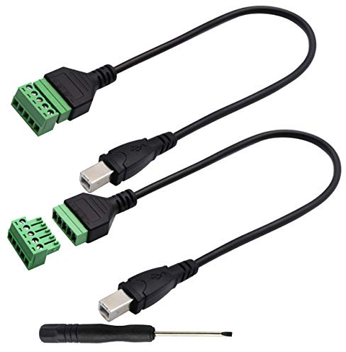 zdyCGTime 2.0 Type B USB Screw Terminal Block Cable USB 2.0 Type B Male Plug to 5 Pin/Way Female Bolt Screw with Shield terminals Pluggable Type Printer Converter Adapter Extension Cable（30CM/2Packs