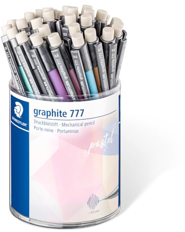 STAEDTLER Tryckpenna grafit 77 i pastellfärger, för skrivning, gummerat skaft och okrossbar ledning, kvalitet tillverkad i Tyskland, 36 stycken (6 pastellfärger) i koger, 77 KP36PA
