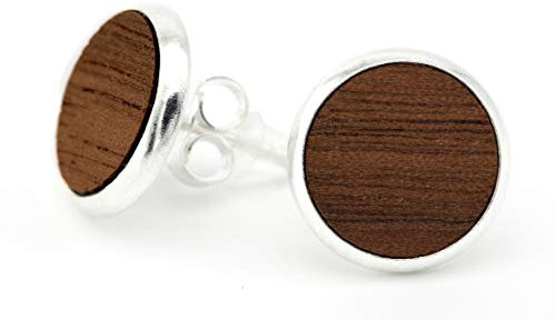 NaturSchatulle Holzschmuck Ohrringe Damen 10mm Holzohrringe Stecker Rund Nussbaum Holz in Titanium Fassung Natürliche Ohrstecker Schmuck