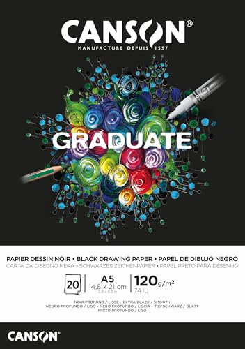 Canson Graduate Black Fino 120g Bloc Encolado A5 20H Negro