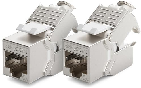 deleyCON 2x CAT6a Keystone Jack Modul Patchkabel Netzwerkkabel Verbinder STP Schirmung RJ45 Buchse Netzwerk Dose Patchpanel Keystonehalterung Erweiterung