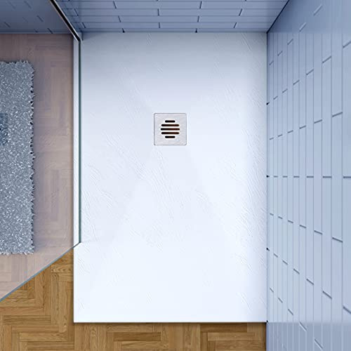 GENERIC Piatto Doccia Bianco 80x120cm in Pietra Artificiale e Resina Mista, Effetto Ardesia Ruvido, C3 Antiscivolo, Resistente agli Urti e Deformazioni, Incl. Piletta e Tubo