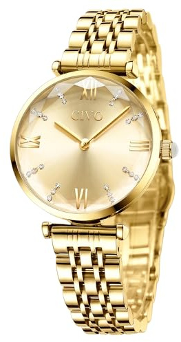CIVO Orologio Donna Acciaio Inossidabile Impermeabile Minimalista Orologi da Polso Donna Oro Analogico Affari Sportivo