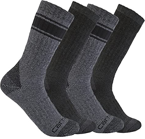 Carhartt Men's Heavyweight Crew Sock 4 Pack, Assorted 1 Black, Large