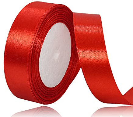 Red Satin Ribbon 25mm x 22 Meters, Solid Colour Fabric Ribbon for Gift Wrapping, Crafting, Balloon, Sewing Project, Hair Bows, Bridal Bouquet, Wedding Favours Decoration