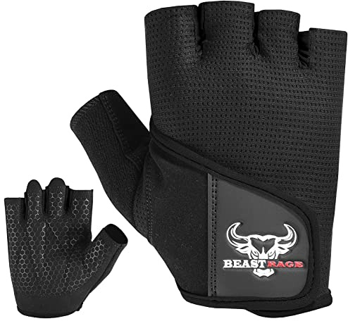 Beast Rage Guantes de Levantamiento de Pesas, Transpirables, Antideslizantes, Acolchados para la Palma de la Mano,para Hombres y Mujeres, para Crossfit, Culturismo, Fitness, Ejercicio