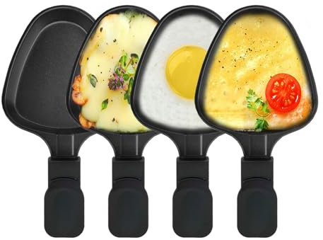 Kosmosta Triangle Raclette Pans, 4-Pack Non-Stick Coated Mini Grill Cheese Pan, Black