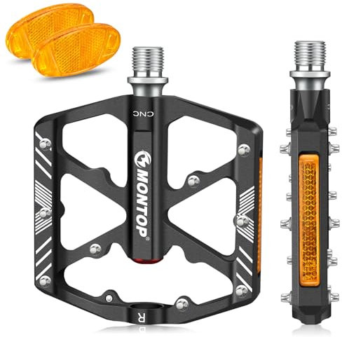 MONTOP Fahrradpedale rutschfest mit Reflektoren | 2 Stück CNC Aluminium MTB Fahrrad Pedalen Set für Rennrad, Mountainbike, E-Bike