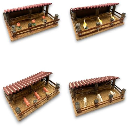 Generico Aurora Store Scenario FATTORIA COMPLETA Animali da Cortile in Miniatura 17x10x7 cm per Presepe cm Stalla in legno soggetti in Resina Pecore Maiali Galline Oche Presepio