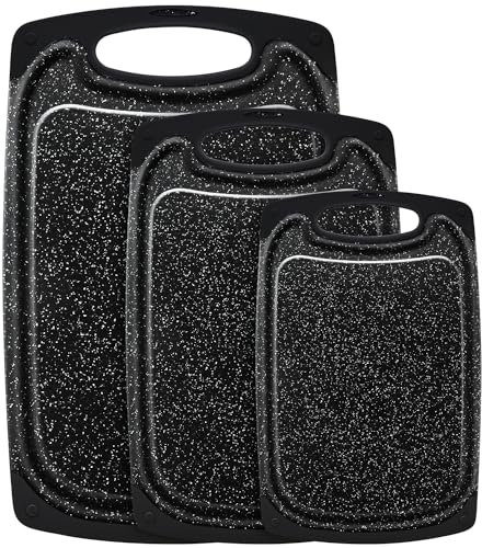 Smyidel Tagliere da Cucina Professionale, Set Di 3 Tagliere Plastica Con Scanalatura del Succo, Lavabile in Lavastoviglie, Antiscivolo, BPA Senza