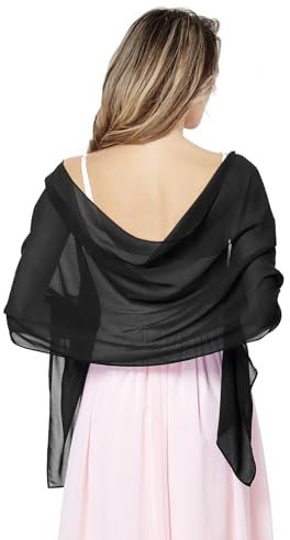 Stola Für Abendkleid Damen Festliche 200x68cm Chiffon Schal, Elegantes Schultertuch für Ballkleider & Hochzeitsabendkleider (Lang, Schwarz, Chiffontücher, Schals & Tücher)