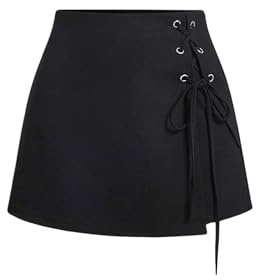 GORGLITTER Falda pantalón para mujer Corta Culottes Otoño Pantalón con ojales y cintas Rock Skort Elegante Falda pantalón con banda en la parte delantera, Negro , S