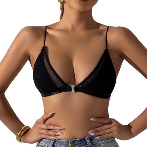 Cotorance Sujetador de algodón Mujer sin Aros, sin Relleno, Escote en V, cómodo con Cierre Frontal, Bralette Triangular.