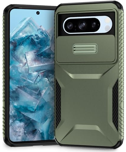 Yerebel Coque pour Pixel 8 Pro, Coque téléphone pour Google 8 Pro GC3VE avec Couvercle de caméra Coulissant, Protection Robuste Antichoc de qualité Militaire, Étui pour Google Pixel 8 Pro Vert