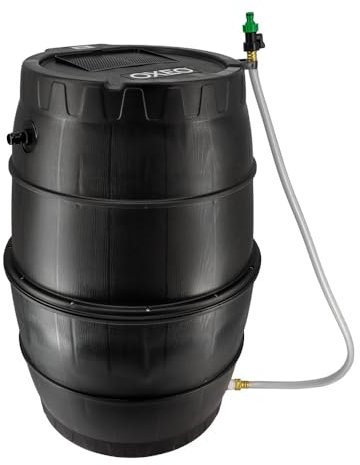 Oxeo Récupérateur Eau de Pluie Semi-Rigide - 170L - Tonneau résistant au Gel - Tuyau - Kit perçage Trop-Plein