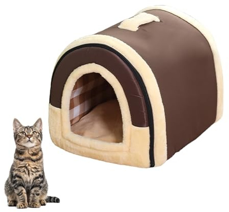 Cat Bed Small Dog Bed, Pet House for Autumn and Winter, Portable Handle Pet Bed, 2-in-1 Foldable Pet Beds for Cats and Small Dogs, Crystal Velvet Cat Cave