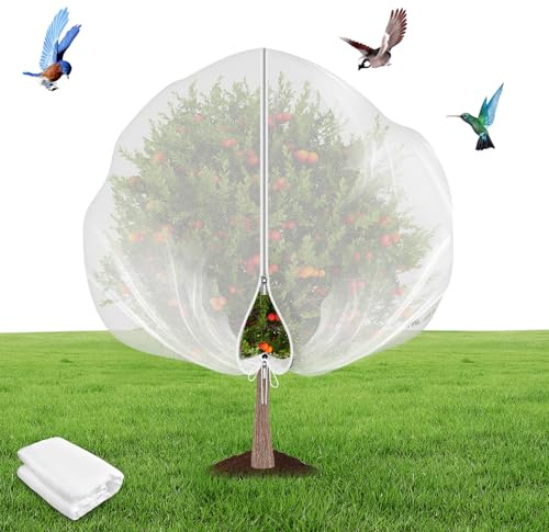 Rete per alberi da frutto 1 pezzi rete da giardino per piante con cerniera e coulisse protezione piante (2,4m×2,4m, Bianco)