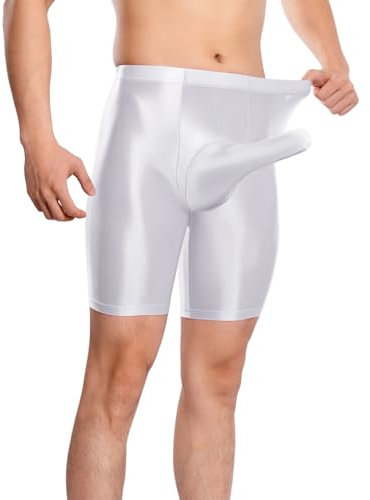 YOSUWOAI Herren Glänzende Leggings Strumpfhose Mit Bulge Pouch Wetlook Kurz Hose Sexy Unterwäsche Clubwear Hot Pants Sportleggings Atmungsaktiv Funktionsunterhose Tights Shorts