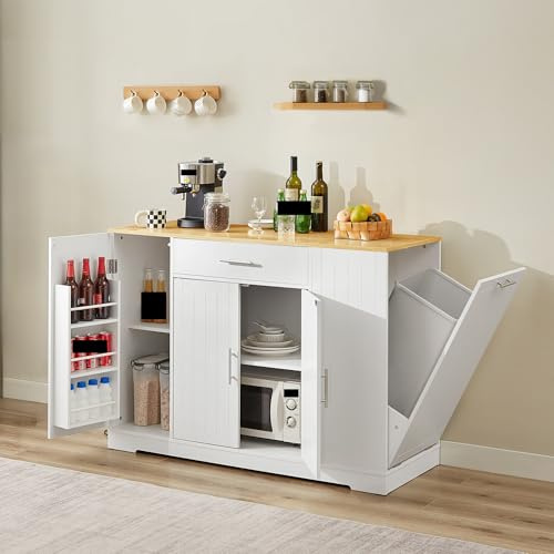 Grande isola da cucina da 13 pollici con contenitore per bidone della spazzatura, ripiani e cassetto regolabili, armadietto da bar per la colazione per bidone da 13 galloni, soluzione elegante per