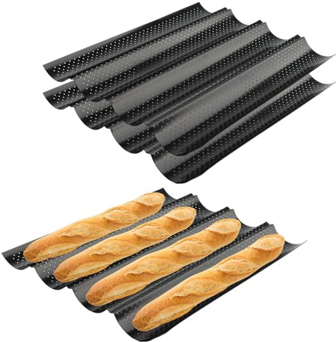 SEUICYNE 3 teglia da forno premium per baguette, 38 x 33 cm, con rivestimento antiaderente, teglia per baguette per 4 baguette, panini nero, accessori per la cottura del pane