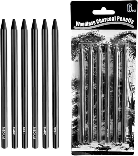 Rakiuty Crayon de Croquis,Fusains Pour Dessin,Ensemble de Dessin au Fusain,Crayons de Fusain pour Dessiner des Ombres de Croquis,Crayons à Charbon de Bois pour La Maison et Le Bureau,6PC