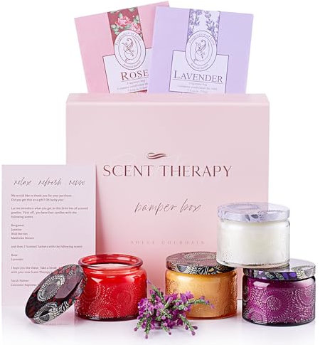 ADELEGOURDAIN Scented Candle Gift Set for Women - Soy Wax, 4 Jars, 160h Burn Time, Multicolour - Aromatherapy Candles - Birthday Gifts for Her & Mum