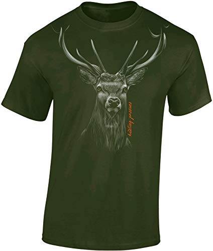 Baddery Jäger T-Shirt Herren - „Hunting Passion“ - Jagd Shirt für Männer mit Hirsch-Motiv (Army S)