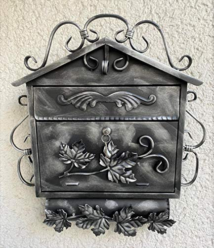 Wandbriefkasten Briefkasten Zaunbriefkasten Schmiedeeisen mit Zeitungsrole Schmiedeeisen Zeitungsfach Handgefertigt Antik Edelstahl