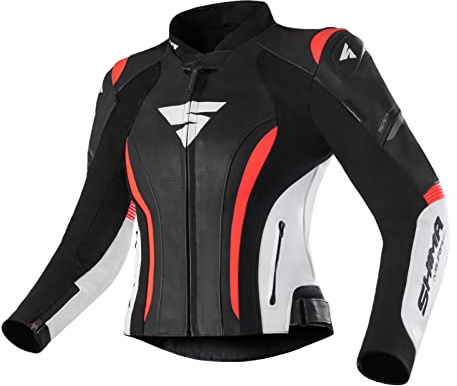 SHIMA MIURA 2.0 Giacca da moto - pelle, da donna, giacca sportiva con protezioni per schiena, gomiti e spalle, pelle perforata, per tuta 2 pezzi (Rosso Fluo, 40)