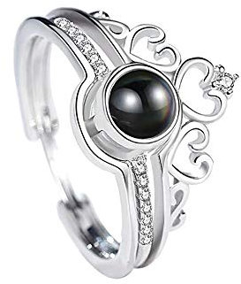 Jinlinjew Kronenringe Ring Fotoringe mit 100 Sprachen Ich Liebe Dich Projektionsringe 2-teiliges gestapeltes Ringset Schmuckgeschenk für Hochzeitsverlobung