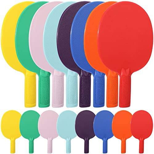 Junkin 16 Pcs Bulk Plastic Table Tennis Paddle Set Multi Color Sports Table Tennis Rackets Paddles Portable Equipment Accessories for Indoor Outdoor Games, Easy Grip and Light Spin(Classic)