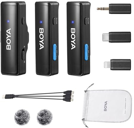 BOYA Wireless Lavalier Mikrofon, BOYALINK A1 Mini Mikrofon Handy Ansteckmikrofon für iPhone Android Kamera PC Laptop Videoaufnahme, Vlog, Podcast Live Stream Interview (TX+RX)