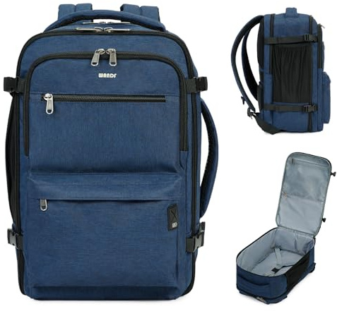 WANDF Borsa Cabina 40x20x25 per le compagnie aeree Ryanair, zaino bagaglio a mano per viaggi sotto il sedile con tasca impermeabile, zaino laptop da 15,6 pollici uomini e donne (Blu Navy)