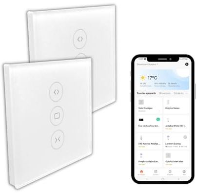 Konyks Vollo Max 3 - Set di 2 interruttori Wi-Fi per tapparelle, installazione facile, controllo vocale con Alexa, Google Home e Siri e remoto, programmazione oraria,