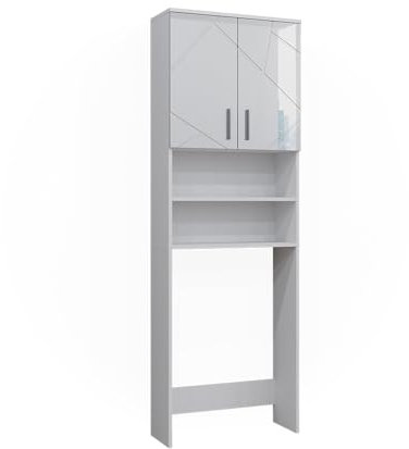 Vicco Waschmaschinenschrank Weiß Hochglanz Irma 64x191x26 cm - Badezimmerschrank für die Waschmaschine, Zusätzlicher Stauraum oberhalb des Geräts für Waschmittel & Zubehör