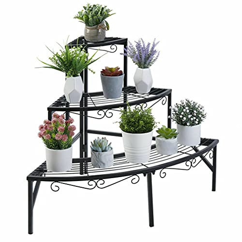 soporte para plantasunho Escalera de Flores de Esquina, Escalera para Plantas con 3 Estantes, Estante de Flores de Metal, Estante para Plantas para Esquina, balcón, decoración de jardín, 77 x 58 cm