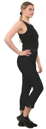 L S U Pantacourt d'été pour femme - Pantalon 3/4 extensible - Taille élastique - Pantalon de bureau décontracté, Noir , 44